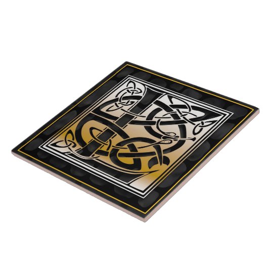 Celtic Black Stone L Monogram Initiaal Tile Tegeltje (Zijkant)