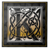 Celtic Black Stone M Monogram Initiaal Tile Tegeltje (Voorkant)