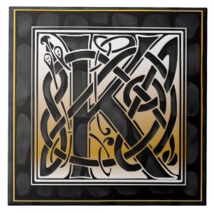 Celtic Black Stone M Monogram Initiaal Tile Tegeltje