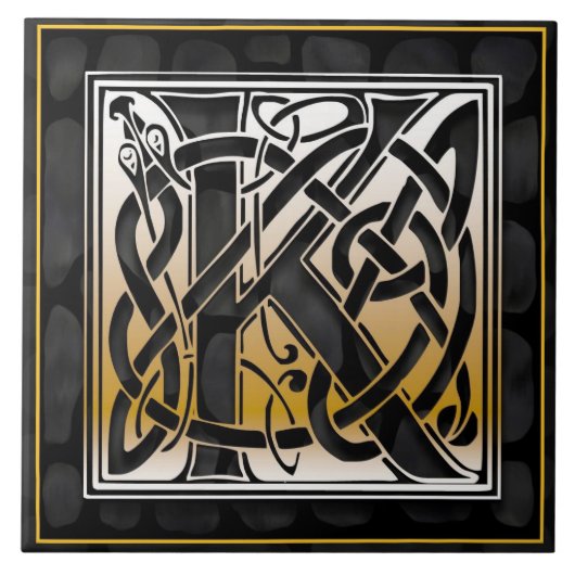 Celtic Black Stone M Monogram Initiaal Tile Tegeltje (Voorkant)