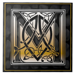 Celtic Black Stone M Monogram Initiaal Tile Tegeltje