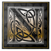 Celtic Black Stone N Monogram Initiaal Tile Tegeltje (Voorkant)