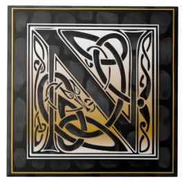 Celtic Black Stone N Monogram Initiaal Tile Tegeltje
