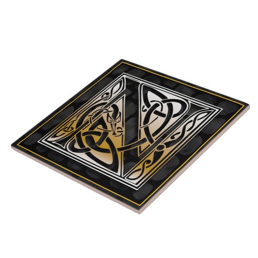 Celtic Black Stone N Monogram Initiaal Tile Tegeltje (Zijkant)