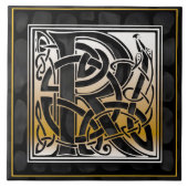 Celtic Black Stone R Monogram Initiaal Tile Tegeltje (Voorkant)