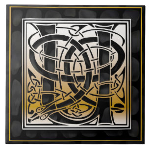 Celtic Black Stone U Monogram Initiaal Tegel Tegeltje