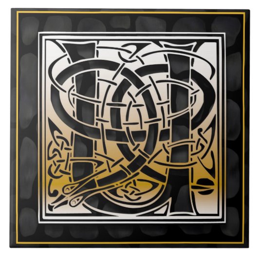 Celtic Black Stone U Monogram Initiaal Tegel Tegeltje (Voorkant)