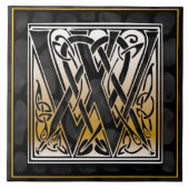 Celtic Black Stone W Monogram Initiaal Tile Tegeltje (Voorkant)