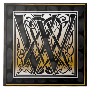 Celtic Black Stone W Monogram Initiaal Tile Tegeltje