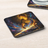 Celtic Blacksmith Goddess Forging Sword Fantasy Ar Bier Onderzetter (Linkerzijde)