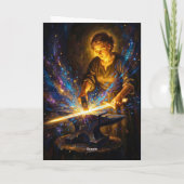 Celtic Blacksmith Goddess Forging Sword Fantasy Ar Kaart (Achterkant)