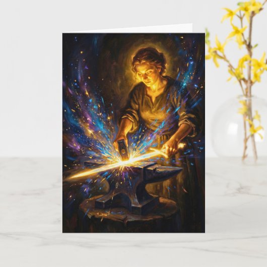 Celtic Blacksmith Goddess Forging Sword Fantasy Ar Kaart (Gele Bloem)