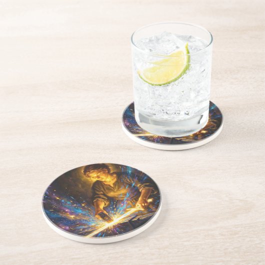 Celtic Blacksmith Goddess Forging Sword Fantasy Ar Zandsteen Onderzetter (Zijkant)