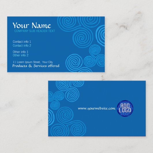 Celtic Blue Curl Swirl met Logo Visitekaartje (Voorkant / Achterkant)