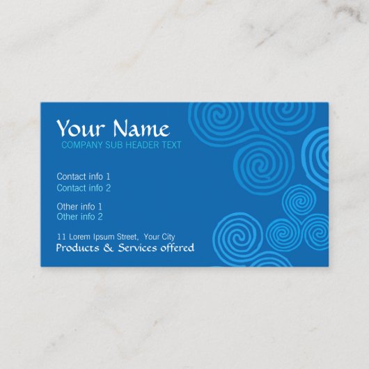 Celtic Blue Curl Swirl met Logo Visitekaartje (Voorkant)