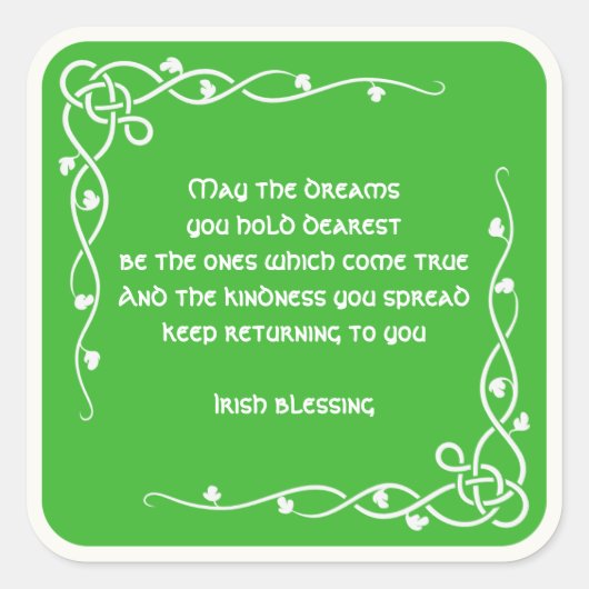Celtic Braid - White en Green Irish Blessing (#1) Vierkante Sticker (Voorkant)