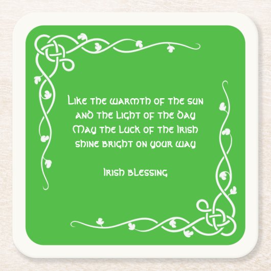 Celtic Braid - White en Green Irish Blessing (#2) Kartonnen Onderzetters (Voorkant)