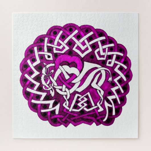 Celtic Buffalo/Bison gevlekt ontwerp in roze Legpuzzel (Verticaal)