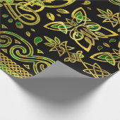 Celtic Butterfly Ornament - Green and gold Cadeaupapier (Hoek)