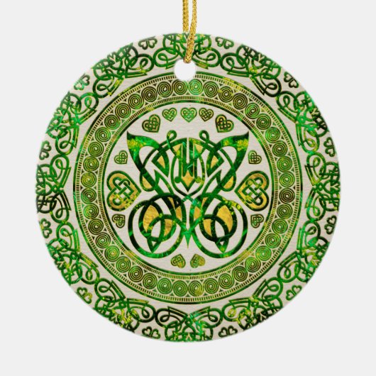 Celtic Butterfly - Ronde Ornament - Groen en goud (Voorkant)