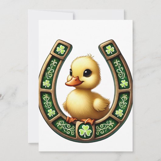 Celtic Charm: Duckling op een Hoefijzer-uitnodigin Kaart (Voorkant)