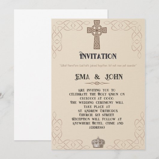Celtic Christian Wedding Invitation Kaart (Voorkant / Achterkant)