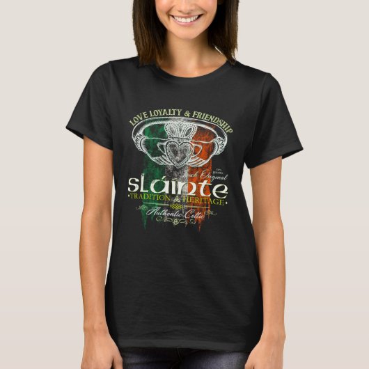 Celtic Claddagh Slainte Grunge Irish Flag St Patri T-shirt (Voorkant)