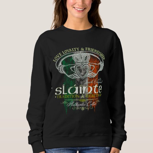 Celtic Claddagh Slainte Grunge Irish Flag St Patri Trui (Voorkant)