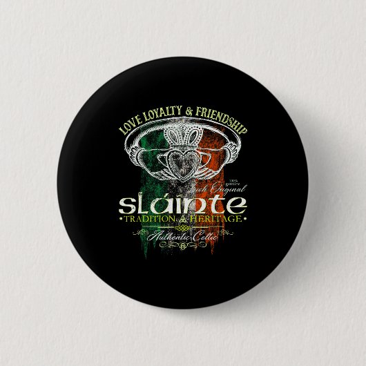 Celtic Claddagh Slainte Nge Irish Flag St. Patrick Ronde Button 5,7 Cm (Voorkant)