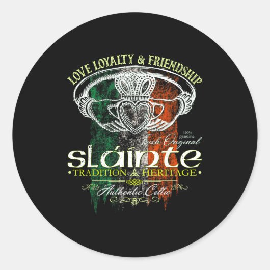 Celtic Claddagh Slainte Nge Irish Flag St. Patrick Ronde Sticker (Voorkant)