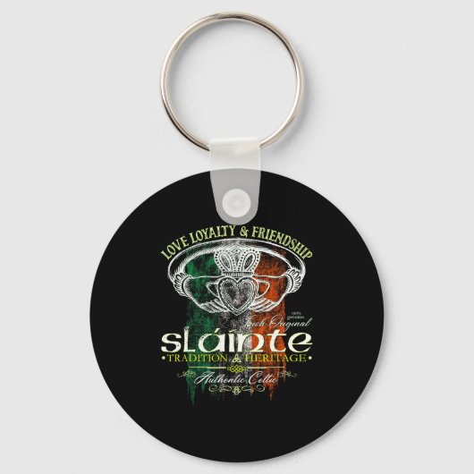 Celtic Claddagh Slainte Nge Irish Flag St. Patrick Sleutelhanger (Voorkant)