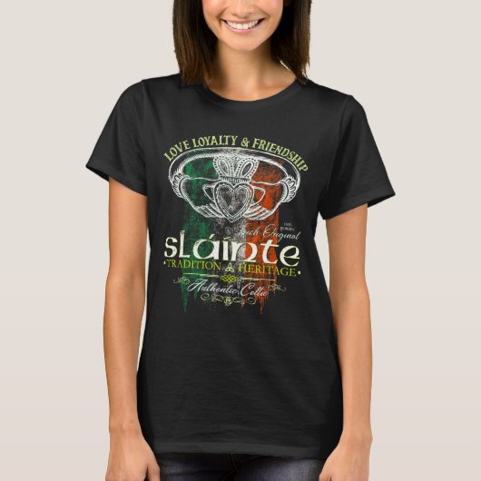 Celtic Claddagh Slainte Nge Irish Flag St. Patrick T-shirt (Voorkant)