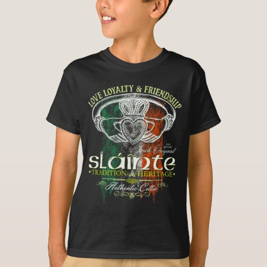 Celtic Claddagh Slainte Nge Irish Flag St. Patrick T-shirt (Voorkant)