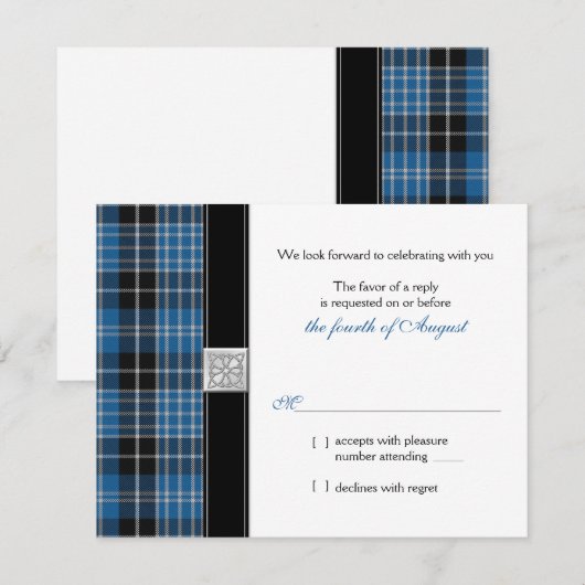 Celtic Clark Tartan Bruiloft RSVP Reactie (Voorkant / Achterkant)
