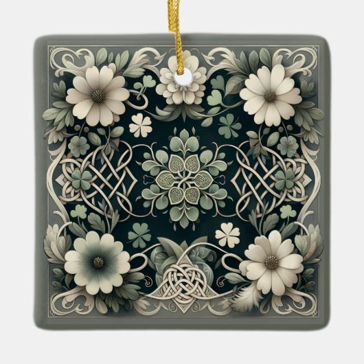Celtic Clover Floral Charm Keramisch Ornament (Voorkant)