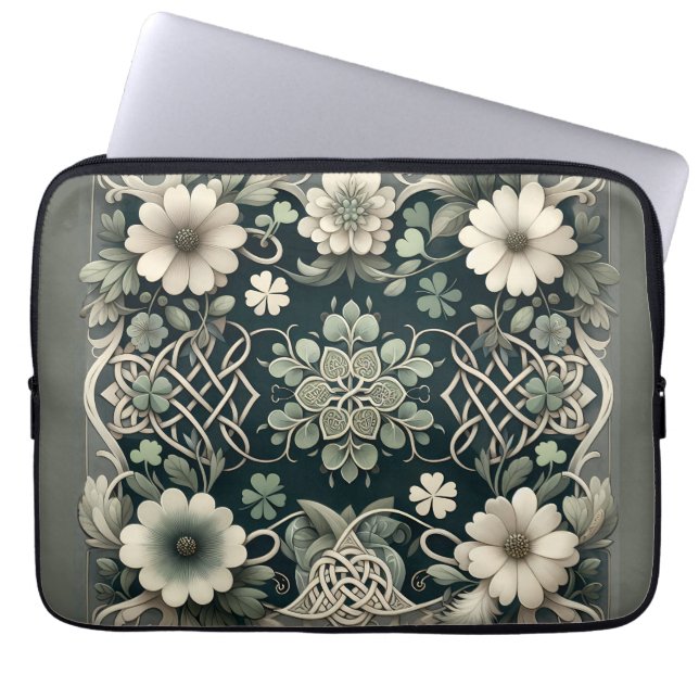 Celtic Clover Floral Charm Laptop Sleeve (Voorkant)