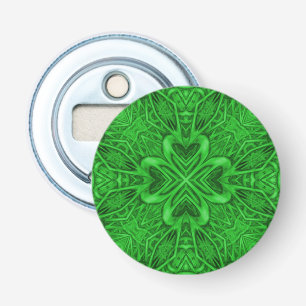 Celtic Clover Green Fractal Kaleidoscope Button Flesopener