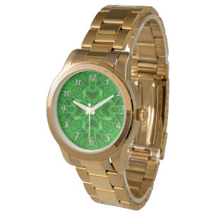 Celtic Clover  Green Fractal Kaleidoscope Horloge