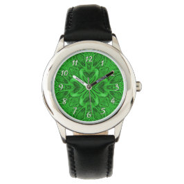 Celtic Clover Green Fractal Kaleidoscope Horloge