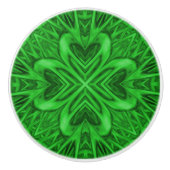 Celtic Clover Green Fractal Kaleidoscope Keramische Knop (Voorkant)