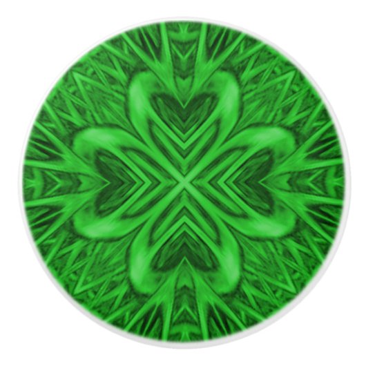 Celtic Clover  Green Fractal Kaleidoscope Keramische Knop (Voorkant)