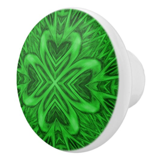 Celtic Clover Green Fractal Kaleidoscope Keramische Knop (Rechts)