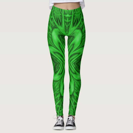 Celtic Clover  Green Fractal Kaleidoscope Leggings (Voorkant)