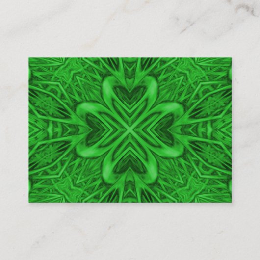 Celtic Clover  Green Fractal Kaleidoscope Visitekaartje (Voorkant)
