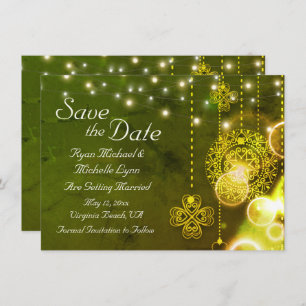 Celtic Clovers and String Lights Irish Wedding Save The Date