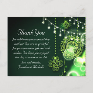 Celtic Clovers and String Lights Wedding Dank u Briefkaart