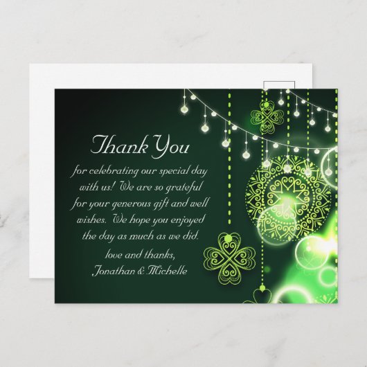 Celtic Clovers and String Lights Wedding Dank u Briefkaart (Voorkant / Achterkant)