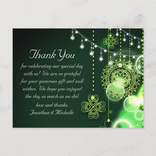 Celtic Clovers and String Lights Wedding Dank u Briefkaart (Voorkant)