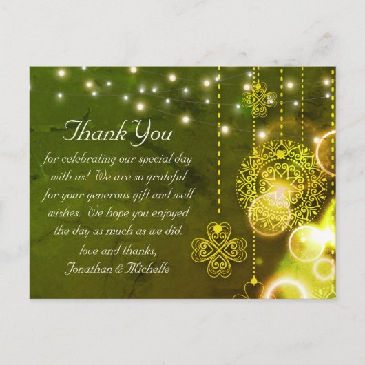 Celtic Clovers and String Lights Wedding Dank u Briefkaart (Voorkant)