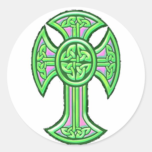Celtic Cross 2 Groen Ronde Sticker (Voorkant)